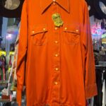 NWT 1970S SOLID ORANGE W/ YELLOW STITCHING DAGGER COLLAR LONG SLEEVE SHIRT DEADSTOCK NWT