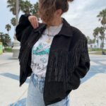 1980S-90S SUEDE LEATHER & SUEDE LEATHER FRINGE LINED ZIP UP JACKET