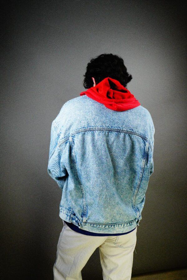 RARE 1980S-90S ACID WASH WHITE TAB LEVIS DENIM JACKET SWEATSHIRT HOODIE LINED