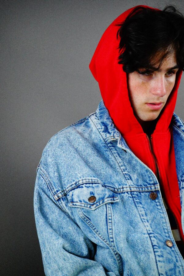 RARE 1980S-90S ACID WASH WHITE TAB LEVIS DENIM JACKET SWEATSHIRT HOODIE LINED