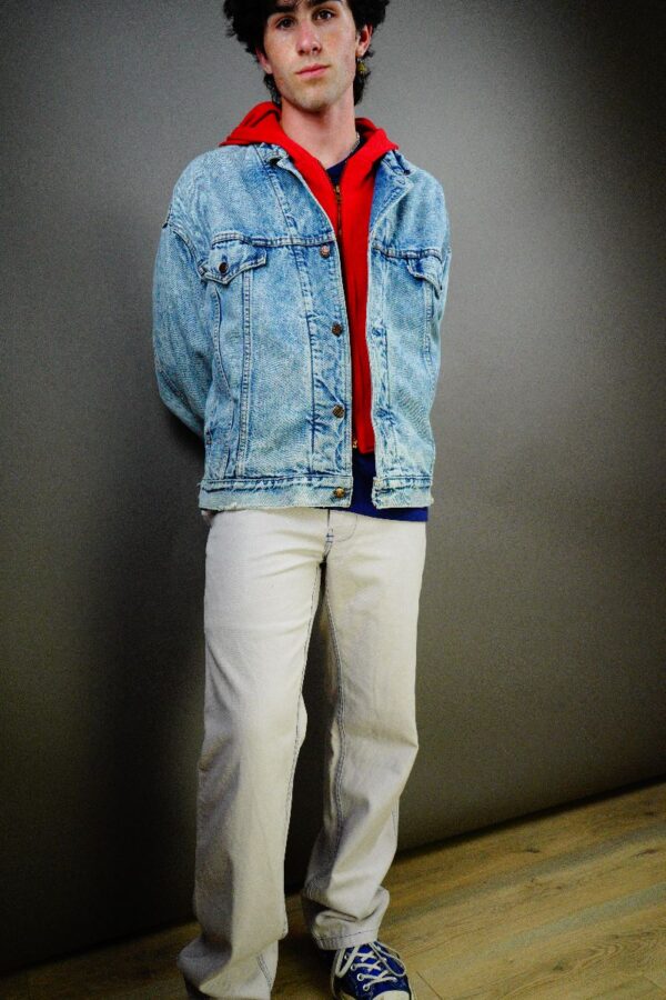 RARE 1980S-90S ACID WASH WHITE TAB LEVIS DENIM JACKET SWEATSHIRT HOODIE LINED