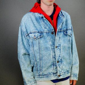 Photo detail:RARE 1980S-90S ACID WASH WHITE TAB LEVIS DENIM JACKET SWEATSHIRT HOODIE LINED