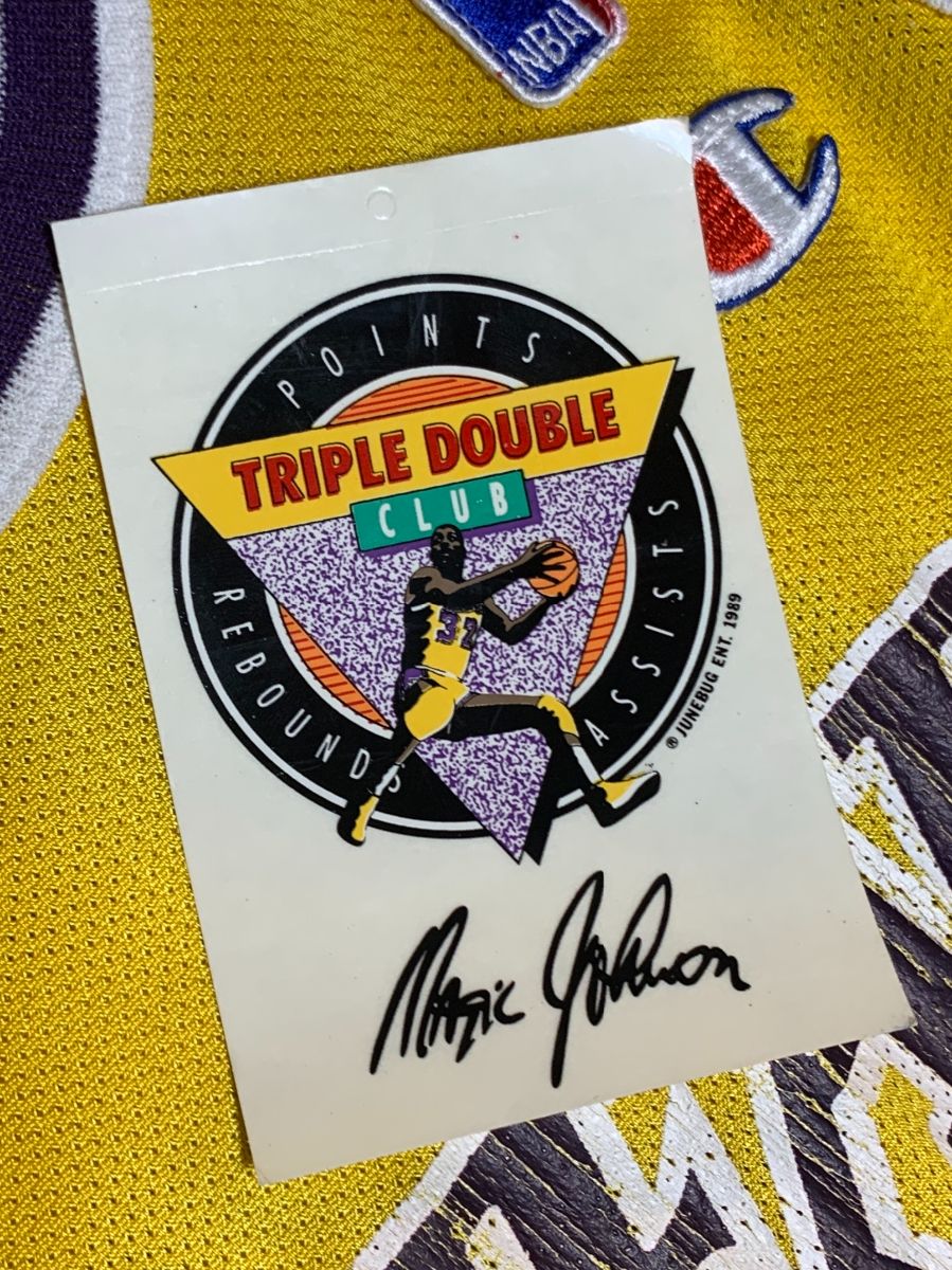 product details: 1989 LOS ANGELES LAKERS MAGIC JOHNSON #32 TRIPLE DOUBLE CLUB DECAL STICKER photo