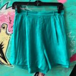 100% SILK TEAL FRONT PLEAT SHORTS