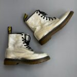 *AS-IS* SUPER SOFT METALLIC SILVER LEATHER LACE UP COMBAT BOOTS
