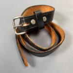 DISTRESSED BLACK CRACKLED PAINTED LEATHER BELT SILVER SQUARE BUCKLE