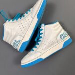 AS-IS 20P CHANEL WHITE BLUE LEATHER HIGH TOP SNEAKERS