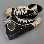 CUTE! CUSTOMIZED RHINESTONED CHUCK TAYLOR LACE-UP SNEAKERS GLITTER RIBBON LACES