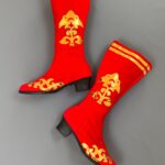 FUN! RED VELOUR BOOTS GOLD EMBELLISHMENTS TRADITIONAL STYLING