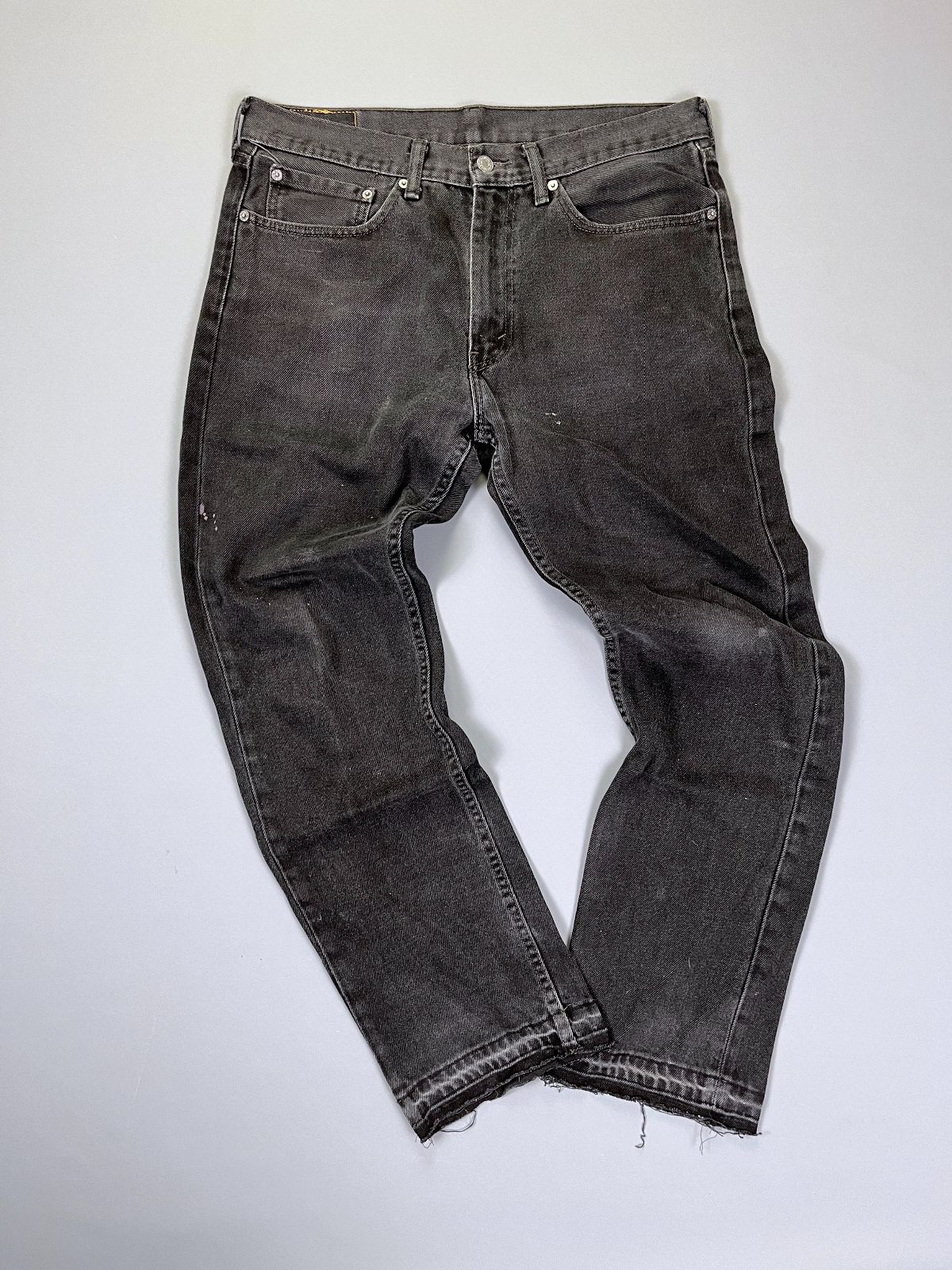product details: *AS-IS* LEVIS 505 STRAIGHT LEG FADED BLACK RELEASED HEM DENIM JEANS photo