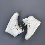 *AS-IS* CHANEL WHITE CROCODILE EMBOSSED LACE UP HIGH TOP SNEAKERS TRAINER SNEAKERS