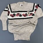 DEADSTOCK 1980S FLORAL DESIGN PULLOVER SWEATER CINCHED CUFFS & WAIST