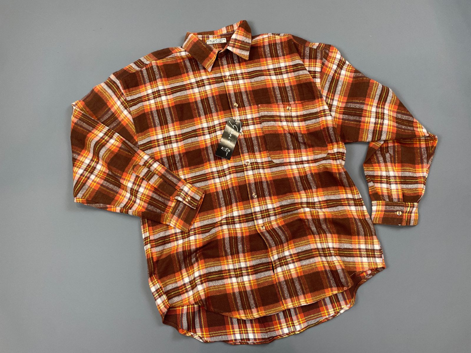 product details: 1990S DEADSTOCK NWT SOFT ORANGE PLAID LONG SLEEVE BUTTON UP FLANNEL photo