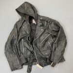 *AS-IS* CUSTOM LEATHER PATCHWORK FULLY LINED HOODED MOTO JACKET