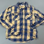 RAD! HEAVILY DISTRESSED & TATTERED BUFFALO CHECK HEAVY COTTON FLANNEL, SMALLER FIT