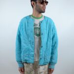 *AS-IS* OVERDYED TWO-TONE AQUA THICK MILITARY QUILTED LINER JACKET W/ POCKETS
