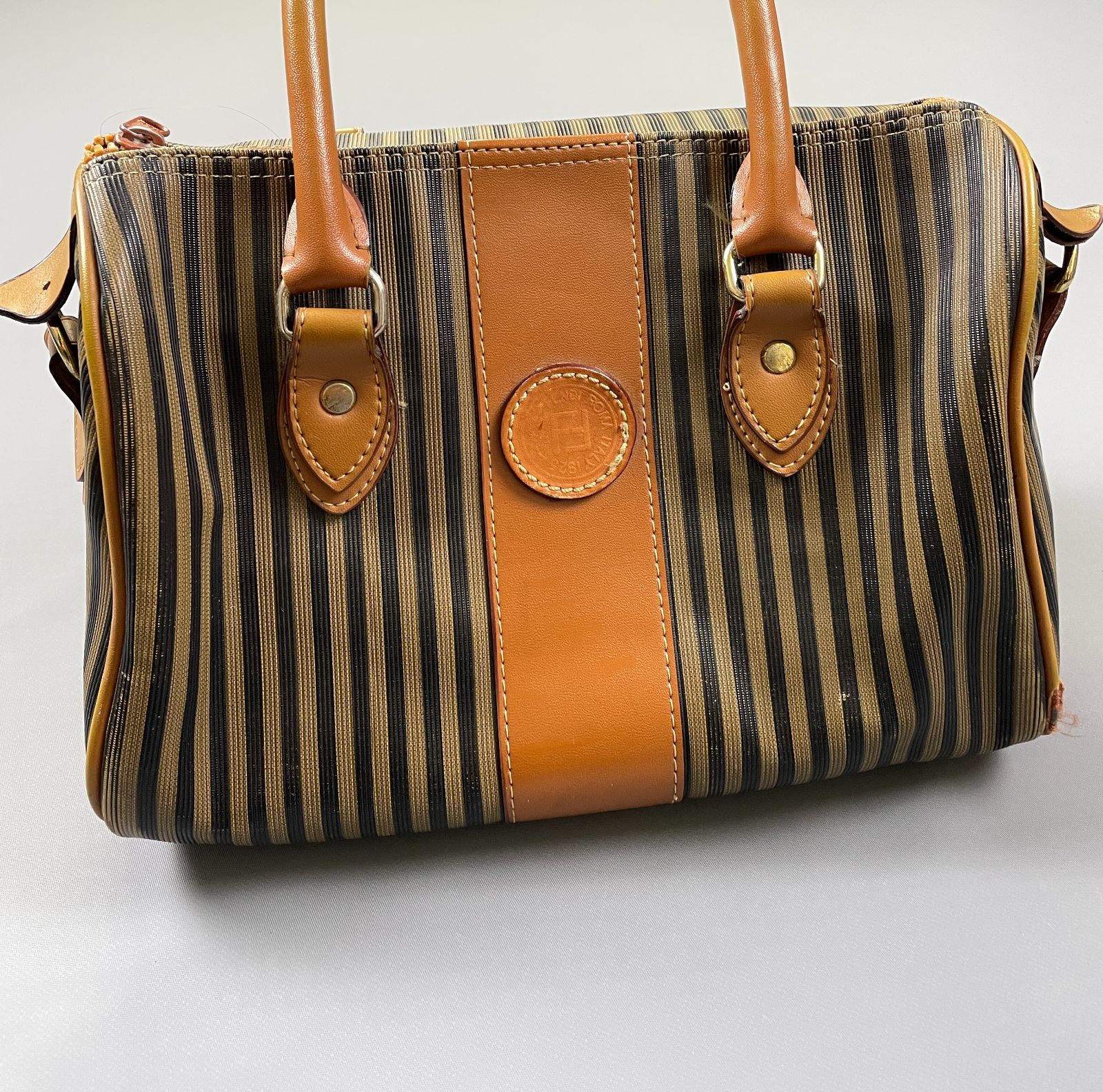 product details: *AS-IS* CLASSIC 1980S STRIPED FAUX FENDI DOUBLE HANDLE SPEEDY TYPE BAG photo
