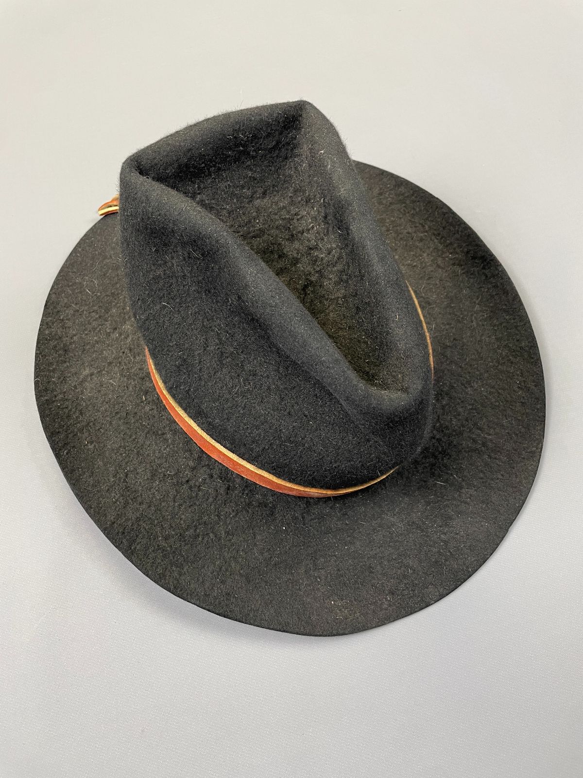 product details: WOOL FELT STRAIGHT BRIMMED COWBOY HAT LEATHER HAT BAND photo