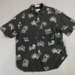 1990S RAYON & LINEN BLEND HOTEL POSTCARD PRINT SHORT SLEEVE BUTTON DOWN SHIRT