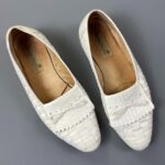 1980S ITALIAN WHITE LEATHER BASKET WOVEN SLIP ON LOAFER SHOES