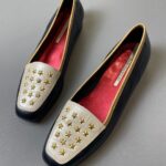 CUTE! 1980S-90S LEATHER STAR STUDDED COLORBLOCK FLATS