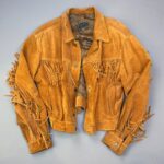 MADE IN ITALY CROPPED SUEDE FRINGE LEATHER JACKET PAISLEY PRINTED INTERIOR