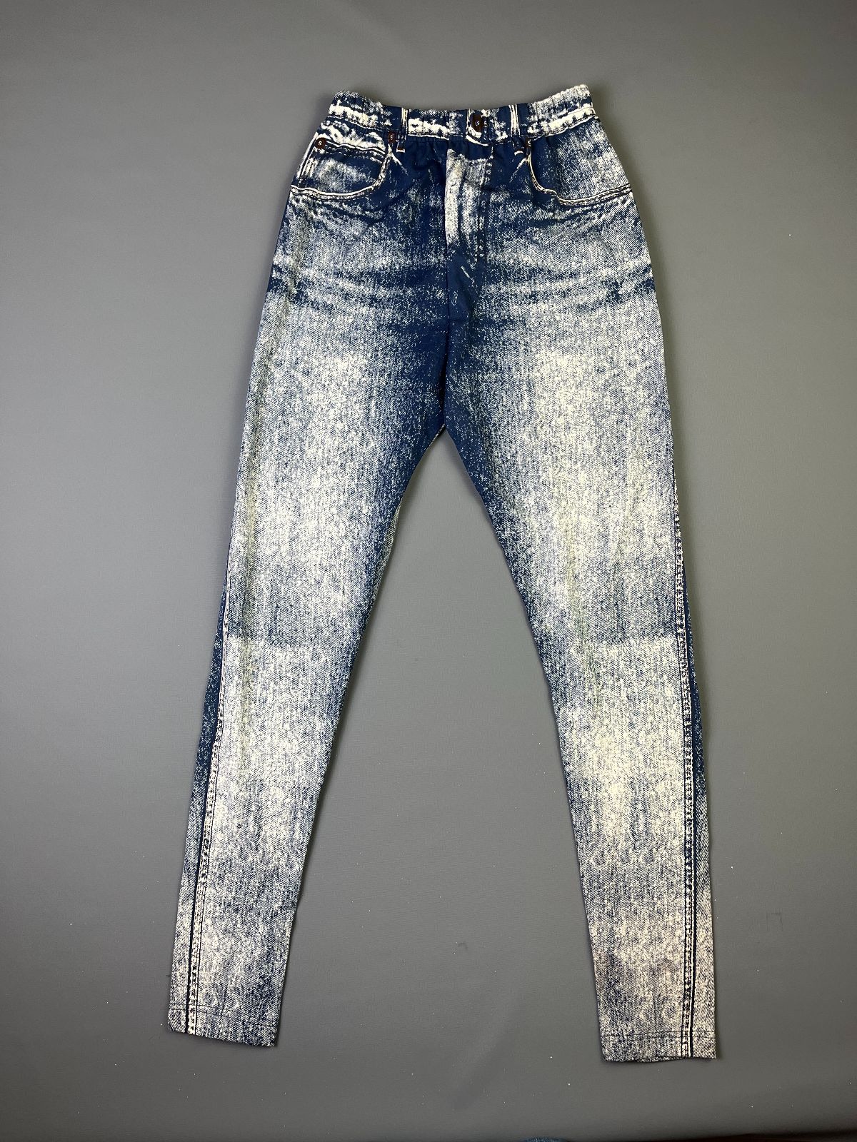 product details: 1980S DEADSTOCK FUN! FAUX DENIM LEGGING PANTS * I CANT BELIEVE ITS NOT A JEAN! photo