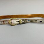 AS-IS LIGHTLY DISTRESSED HAND STUDDED SILVER PAINTED LEATHER BELT