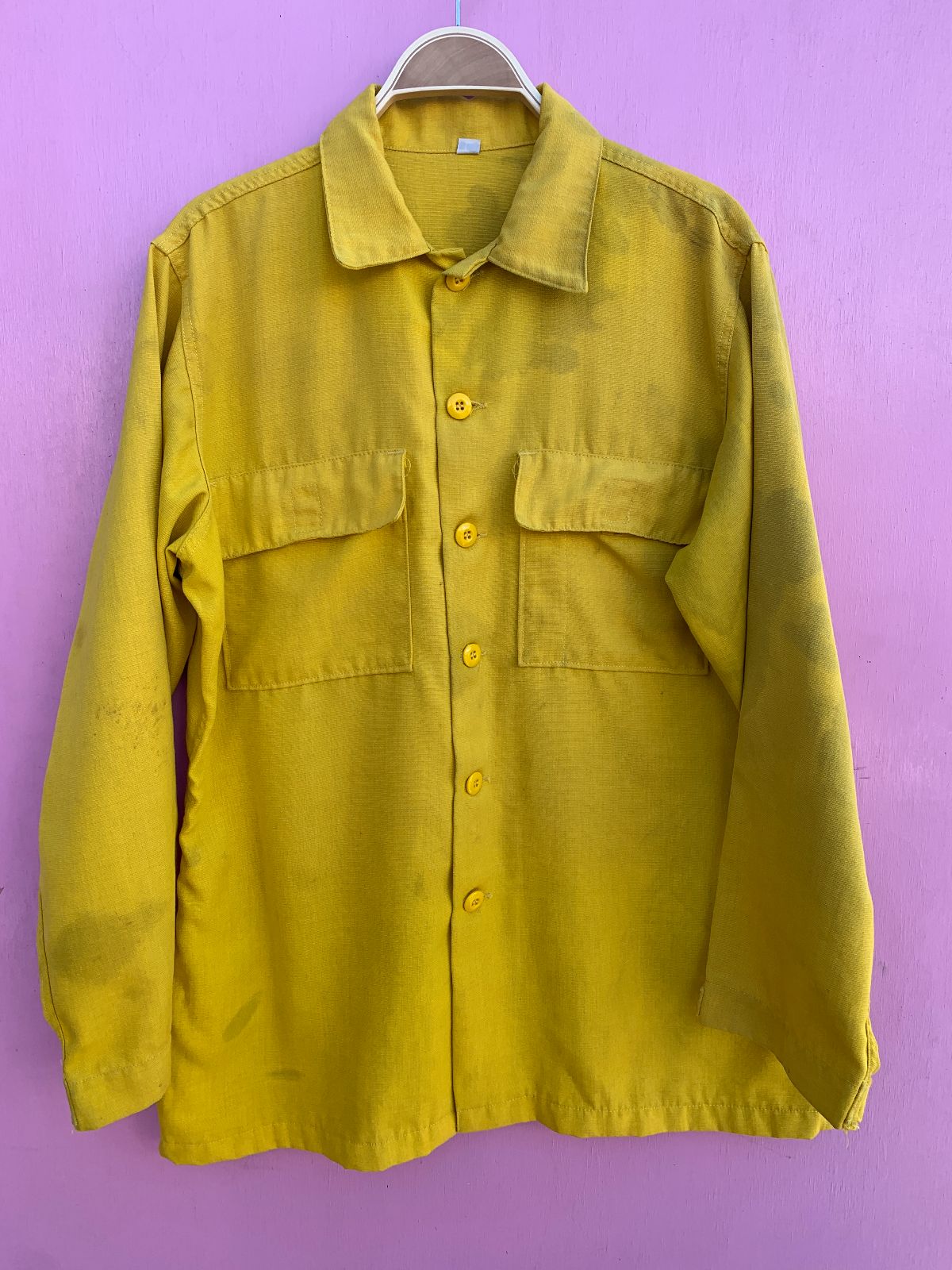 product details: AS-IS AMAZING DISTRESSED YELLOW WORKWEAR CHORE JACKET photo