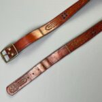EMBOSSED & HAND-STAINED GEOMETRIC DESIGN LEATHER BELT BRAIDED DETAIL