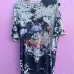 FULLY THRASHED TIE DYE BLEACH WESTERN CAMPFIRE W/ WOLVES GRAPHIC SINGLE STITCH  T SHIRT