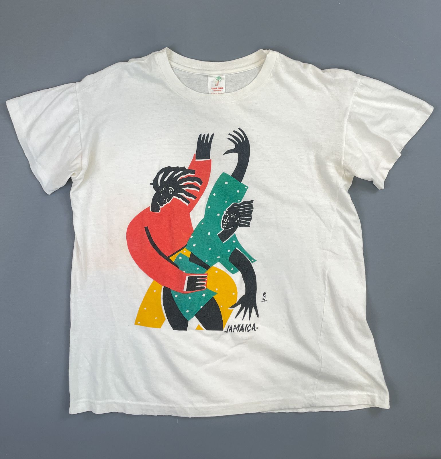 product details: *AS-IS* JAMAICA DANCING ART GRAPHIC SINGLE STITCH T SHIRT photo