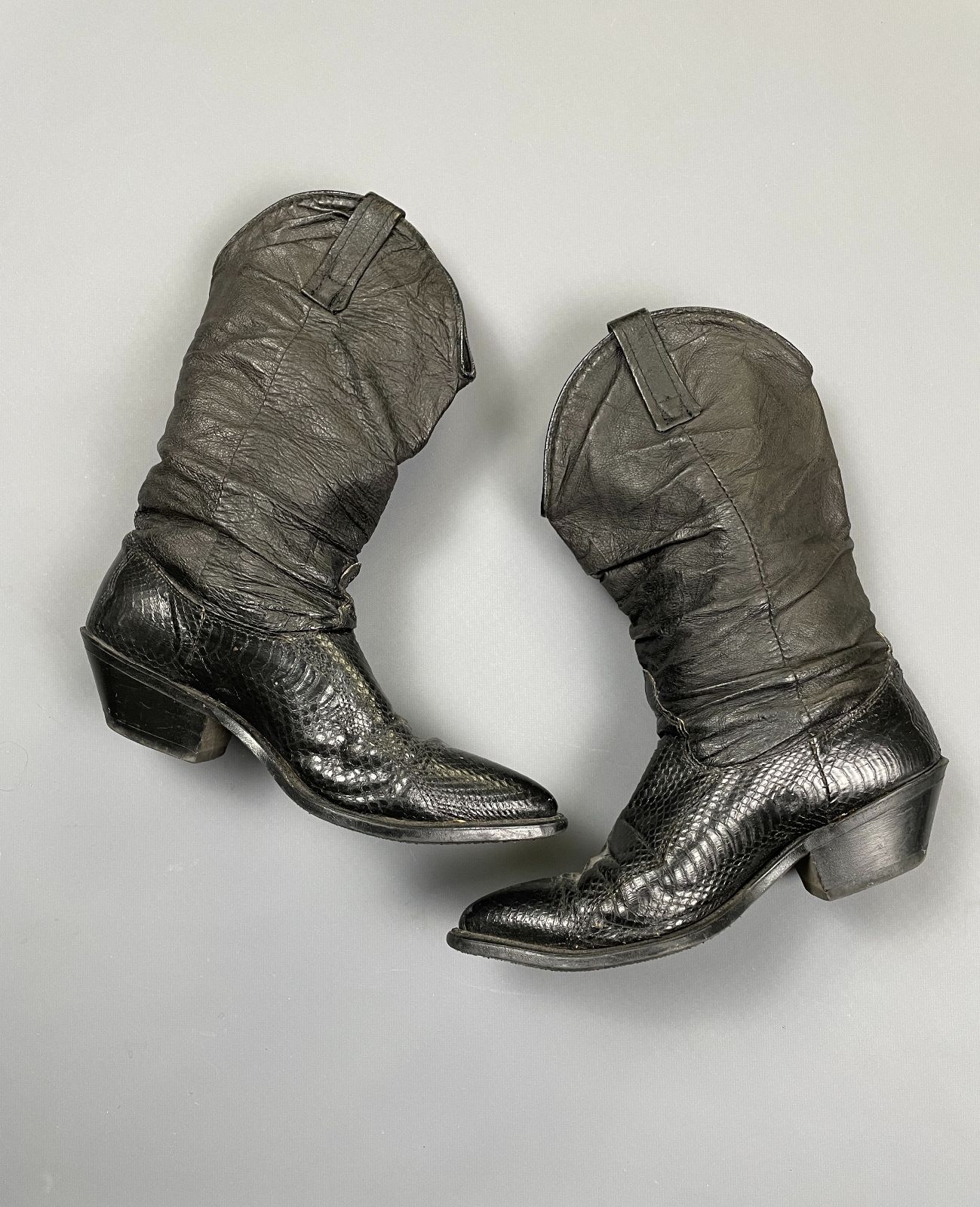 product details: 1980S SLOUCHY LEATHER & AUTHENTIC SNAKESKIN COWBOY BOOTS photo