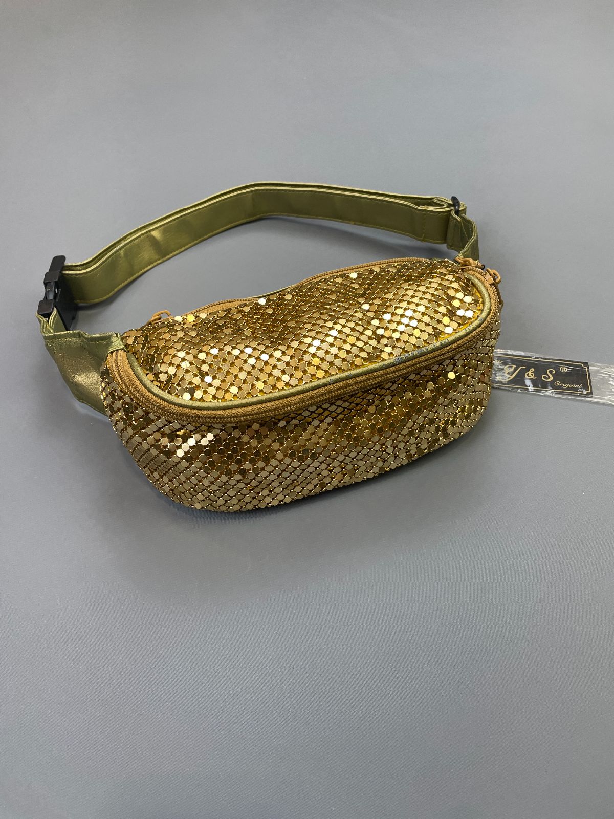product details: *AS-IS* GOLD 1980S CHAINMAIL FANNY PACK MULTI COMPARTMENT photo