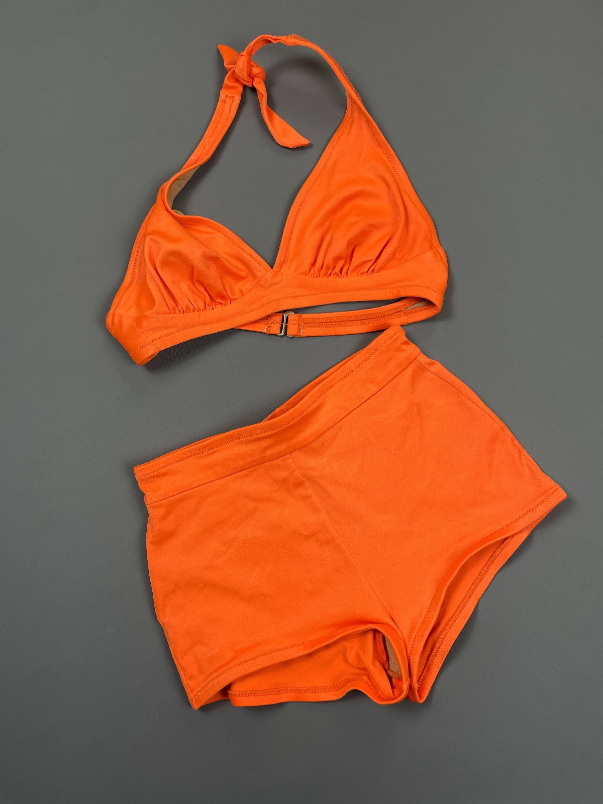 1960s Bright Orange Two Piece Bathing Suit Shorts Set