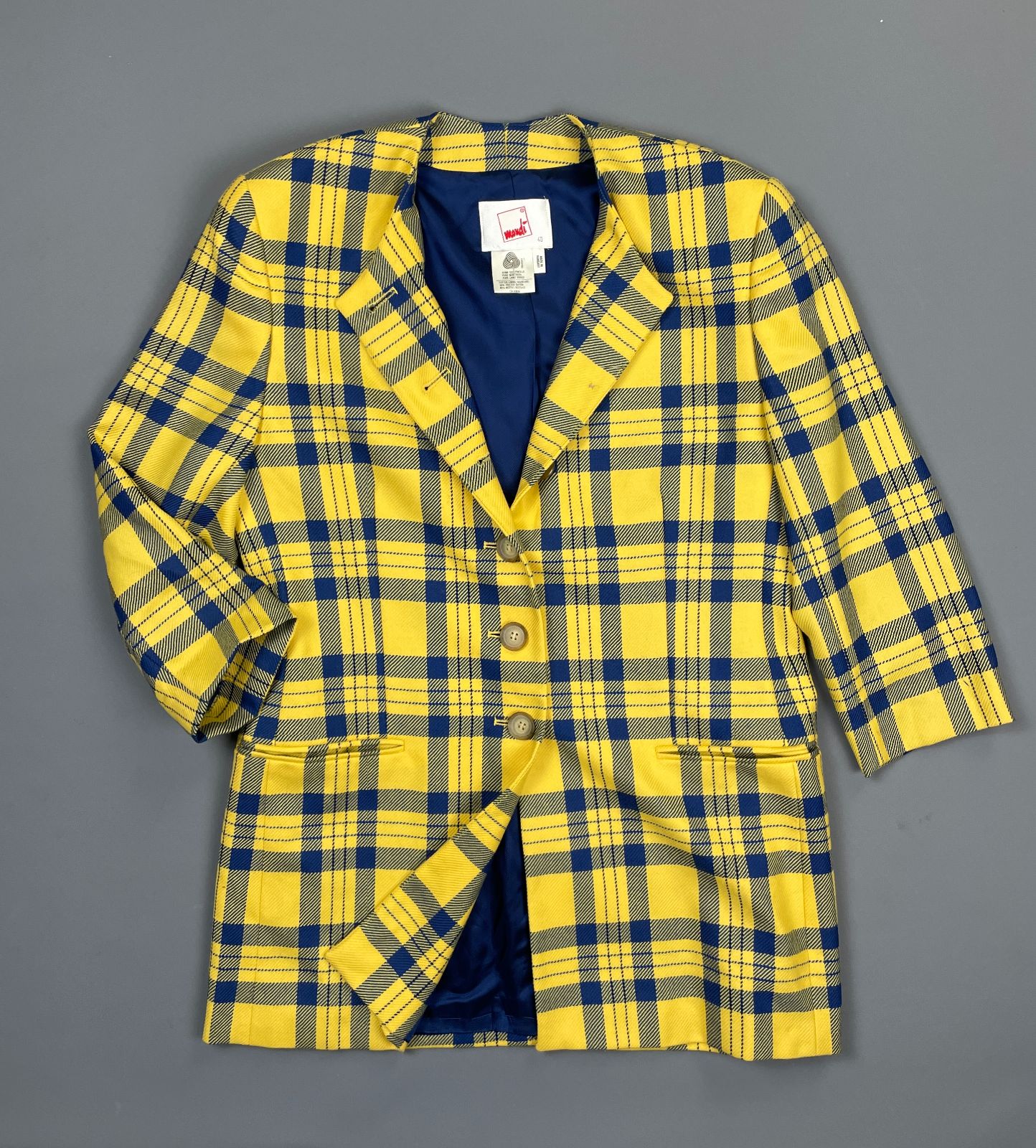product details: *AS-IS* 1980S-90S PLAID PURE WOOL POCKET LINED BLAZER JACKET photo