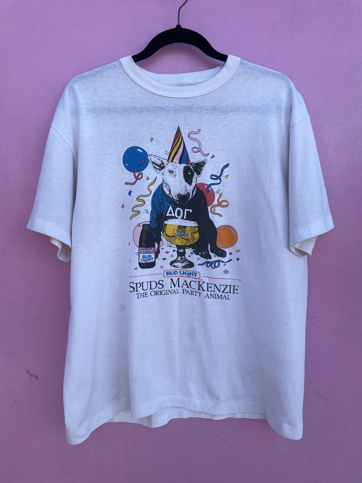 product details: *AS-IS* SPUDS MACKENZIE BUD LIGHT THE ORIGINAL PARTY ANIMAL SINGLE STITCH T SHIRT photo