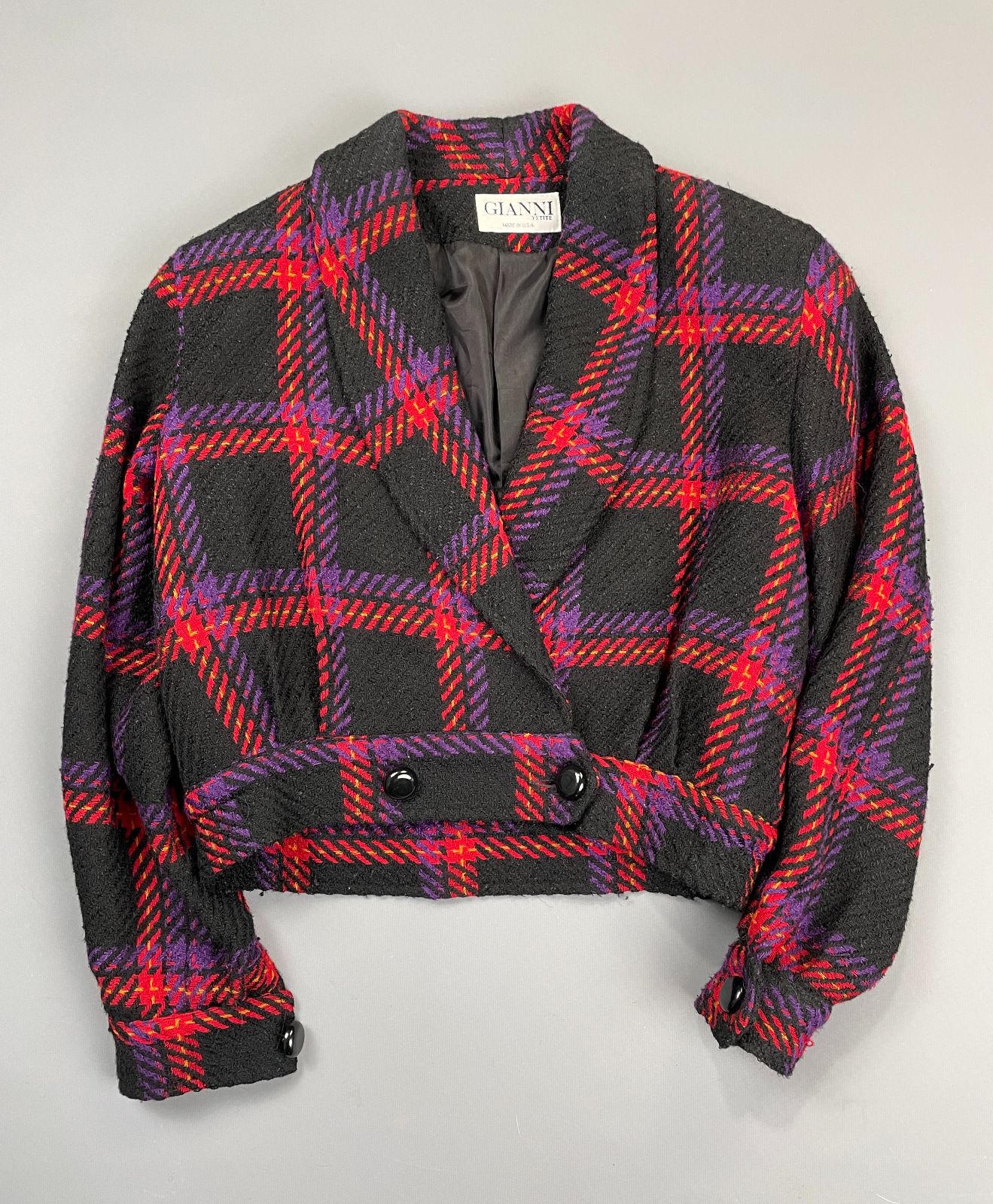 product details: ADORABLE! 1980S-90S CROPPED WOOL TARTAN PLAID BLAZER photo