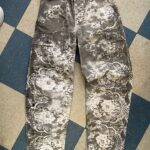 CUSTOM GRAYSCALE PAINTED LAYERED BROCADE LACE VELCRO WAIST STRAP CARGO PANTS