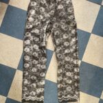 CUSTOM PAINTED OVERLAY ROSES ALL OVER PRINT TROUSER PANTS