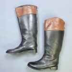 TALL LEATHER RIDING BOOTS TWO TONE FULL ZIPPER BACK MADE IN ITALY