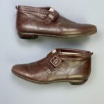 ITALIAN MADE BUTTER SOFT CHOCOLATE LEATHER FLAT BUCKLED BOOTIES