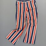 *AS-IS* KILLER! 1960S-70S PERM-PRESS RED WHITE & BLUE VERTICAL STRIPED FLARED PANTS