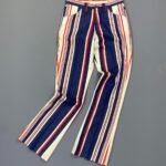 *AS-IS* FARAH! 1970S PERM-PRESS RED WHITE & BLUE VERTICAL STRIPED FLARED PANTS