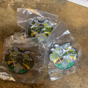 GRATEFUL DEAD SUNSHINE DAYDREAM RAINBOW SKELETON PIN in YELLOW, GREEN