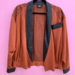 1990S LINEN & LEATHER SLOUCHY EMBROIDERED DESIGN OPEN JACKET