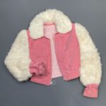 AMAZING!!!! 1970S CUSTOM PINK & WHITE FAUX FUR & MICROSUEDE CROPPED JACKET QUILTED LINING