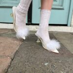 *AS-IS* 1960S CLEAR & MARABOU FEATHER BEDROOM SLIPPERS LUCITE HEEL
