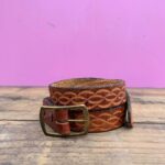 EMBOSSED LEATHER CRAFTSMAN BELT WITH BRASS BUCKLE