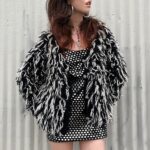 *AS-IS* SO GOOD! 2-TONED SHAGGY KNIT CROPPED CARDIGAN JACKET RHINESTONE BUTTONS